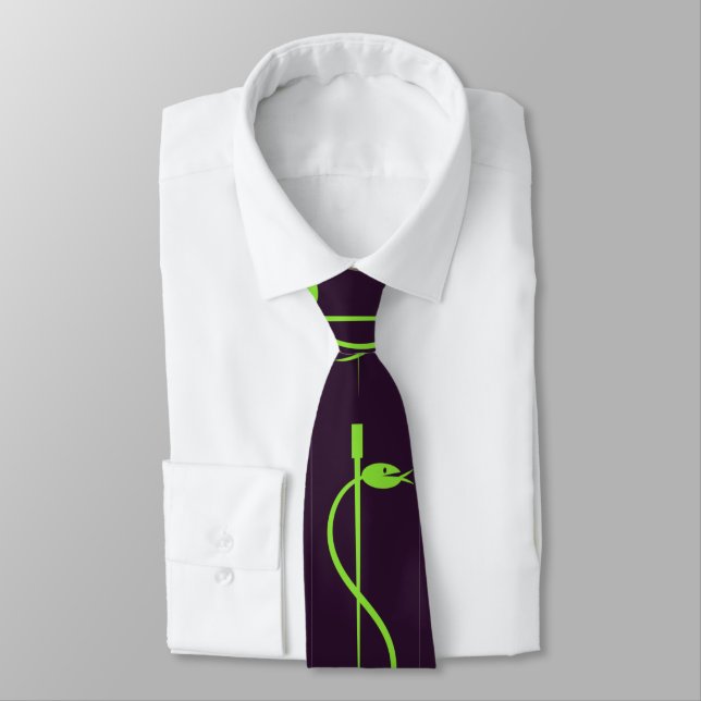 Staff of Asclepius Tie: Green Serpent Lives -black Neck Tie (Tied)