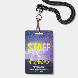 Staff Pass Access Music Festival Concert Yellow Badge