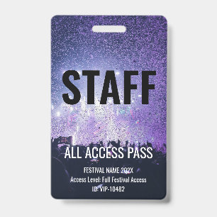 Staff Pass Black All Access Music Festival Concert Badge