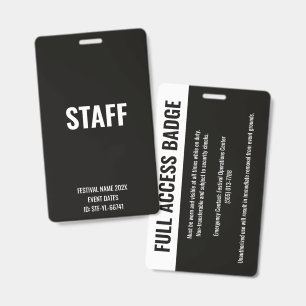STAFF Pass Full Access Music Festival White ID Badge