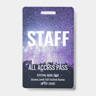 Staff Pass White All Access Music Festival Concert Badge