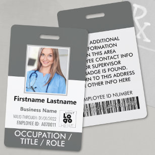 Staff Photo ID Card Barcode Logo Dark Grey Name Badge