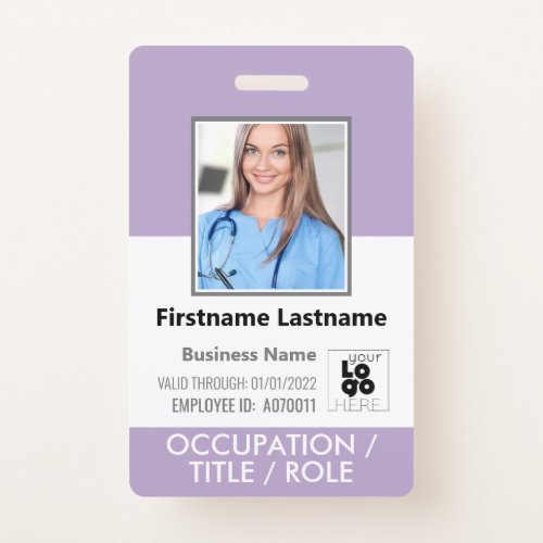 Staff Photo ID Card Barcode Logo Lilac Purple Name Badge