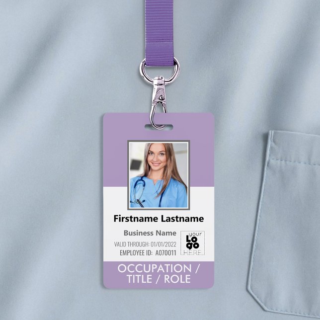Staff Photo ID Card Barcode Logo Lilac Purple Name Badge (Creator Uploaded)