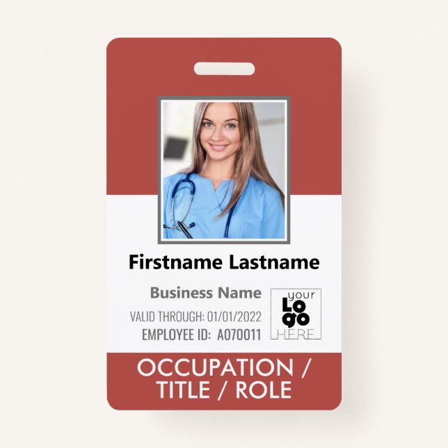 Staff Photo ID Card Barcode Logo Rectory Red Name Badge (Front)