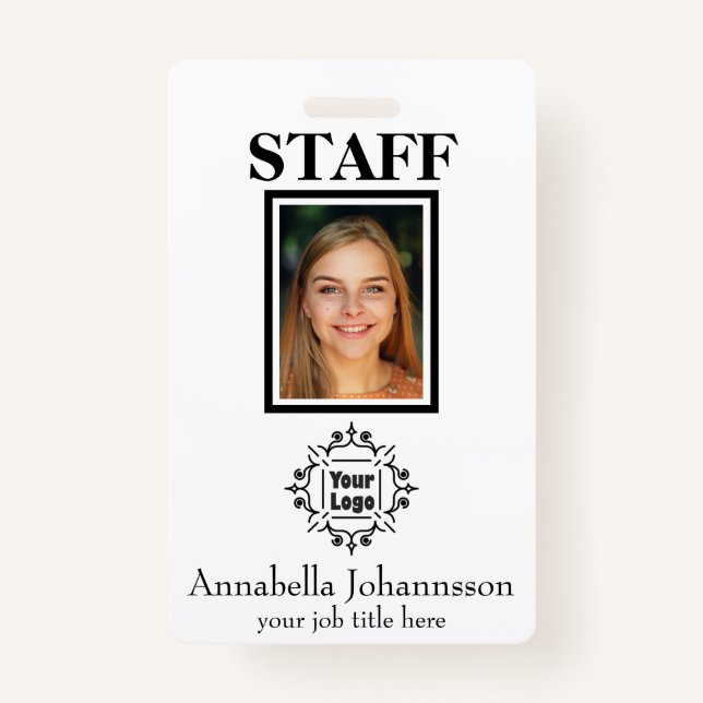 Staff Photo ID with Custom Logo and Employee Name  Badge (Front)