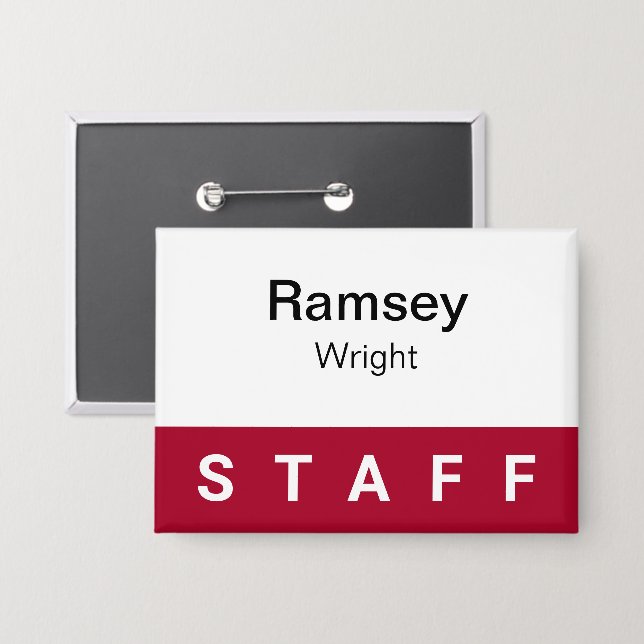 Staff Pin Back Name Badge 3.5 inch Button Dark Red (Front/Back)