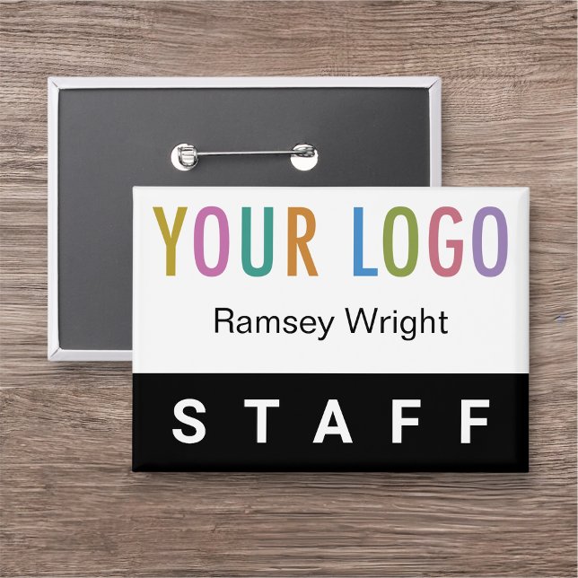 Staff Pin Back Name Badge Button with Logo Black (MISOOK Staff Name Button with Logo Black)
