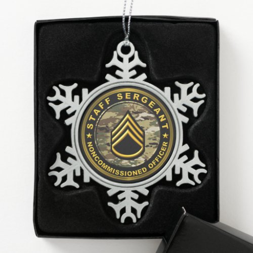 Staff Sergeant Army Noncommissioned Officer Cerami Snowflake Pewter Christmas Ornament