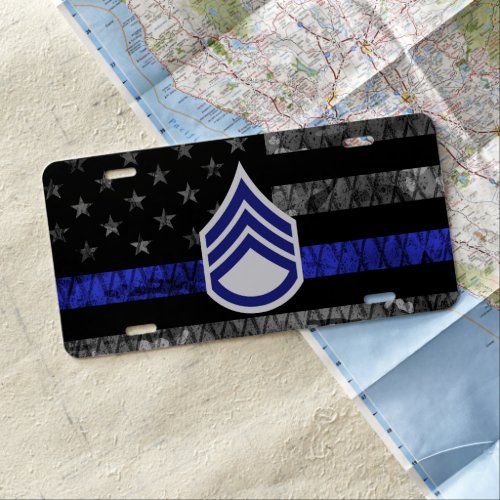 Staff Sergeant Thin Blue Line Distressed Flag License Plate