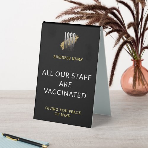 Staff Vaccinated Add Logo Black Business   Table Tent Sign