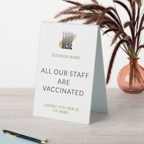 Staff Vaccinated Add Logo  white Business   Table  Table Tent Sign