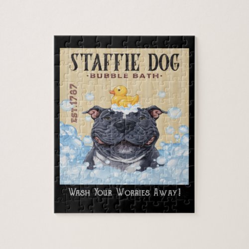 Staffi Staffordshire Bull Terrier Dog Bubble Bath Jigsaw Puzzle