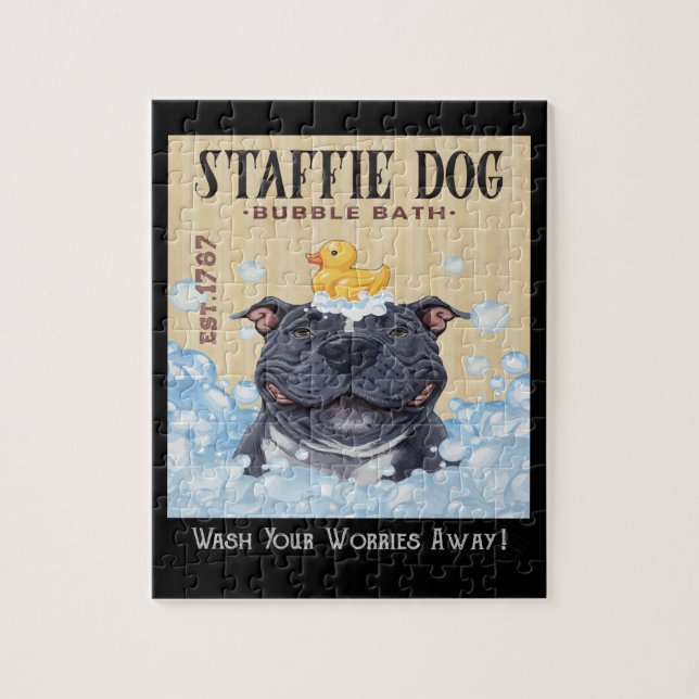 Staffi Staffordshire Bull Terrier Dog Bubble Bath Jigsaw Puzzle (Vertical)