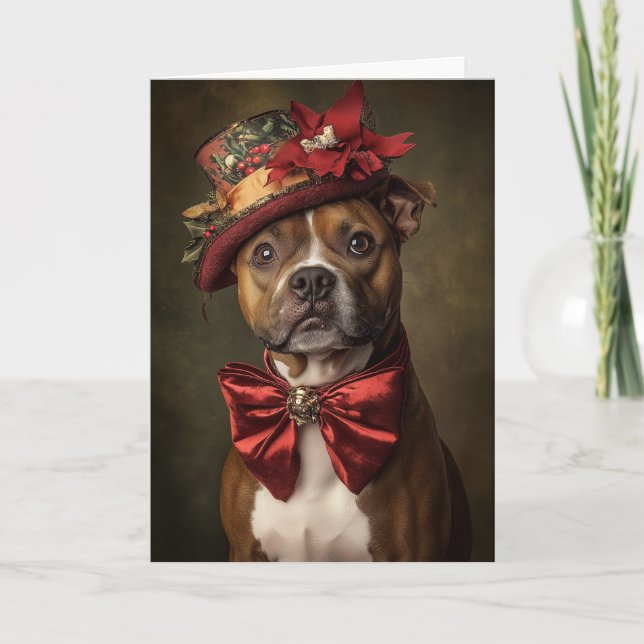 Staffie Christmas Card Elegant Victorian Dog (Front)