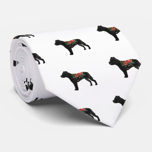 Staffie Dog Breed Boho Floral Silhouette Neck Tie