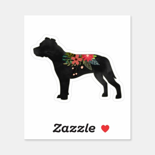 Staffie Dog Breed Boho Floral Silhouette Sticker