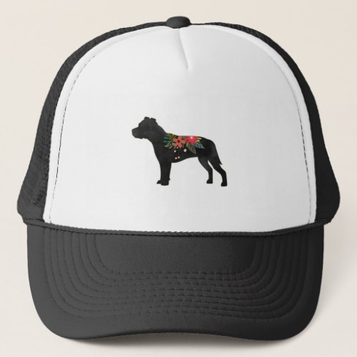 Staffie Dog Breed Boho Floral Silhouette Trucker Hat