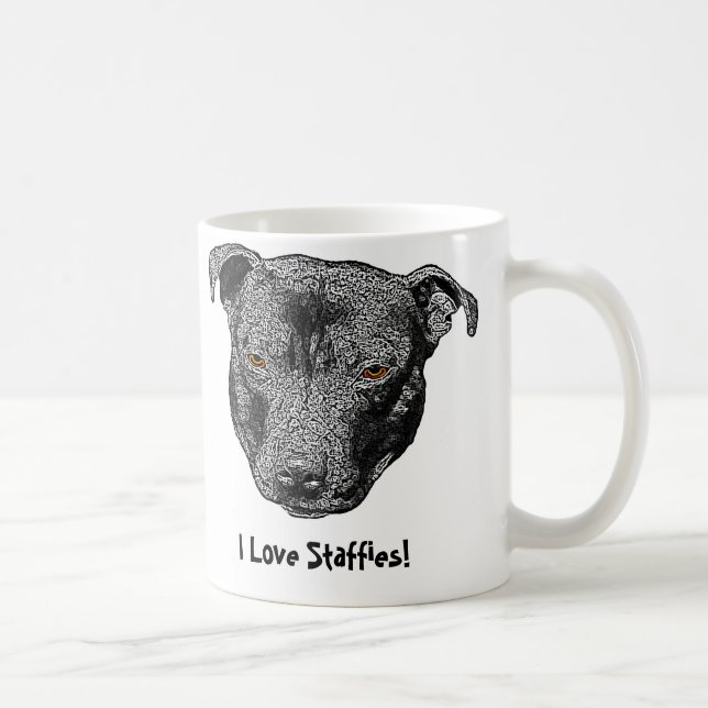 Staffie Head, 'I Love Staffies!' Mug (Right)
