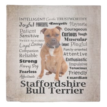 Staffie Traits Duvet Cover by ForLoveofDogs at Zazzle