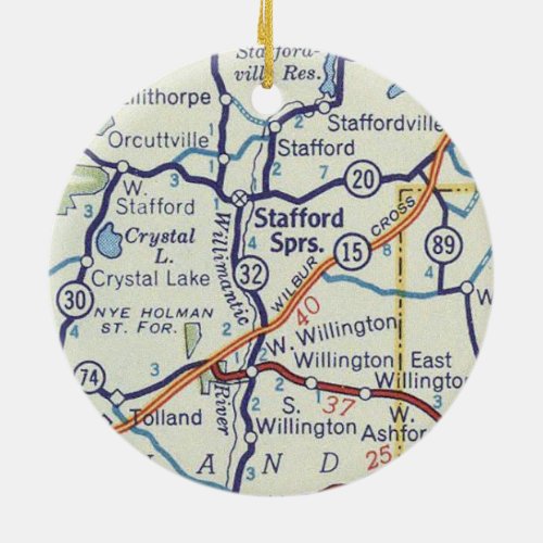 Stafford Springs CT Vintage Map Ceramic Ornament