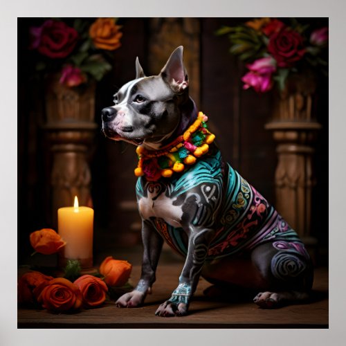 Staffordshire Bull Terrier Altar Day of the Dead Poster