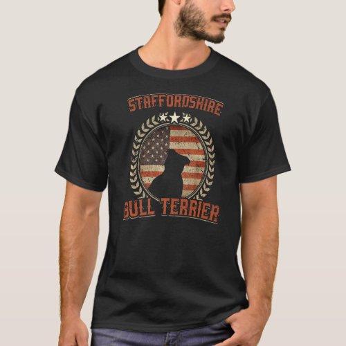 Staffordshire Bull Terrier American Flag  Usa Patr T_Shirt