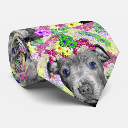 Staffordshire Bull Terrier And Daisies Neck Tie