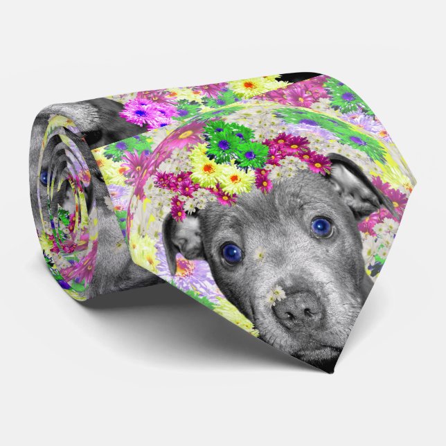 Staffordshire Bull Terrier And Daisies, Neck Tie (Rolled)