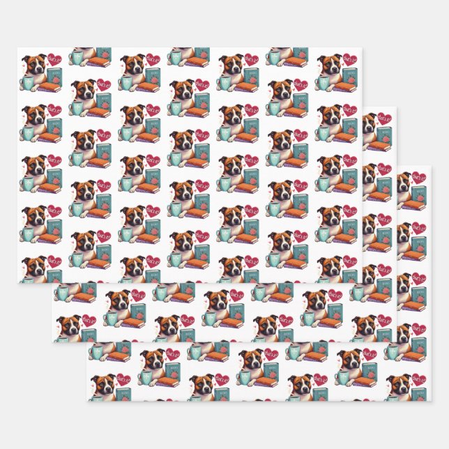 Staffordshire Bull Terrier Books Wrapping Paper (Set)