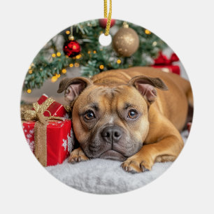 Staffordshire Bull Terrier Christmas Ceramic Ornament