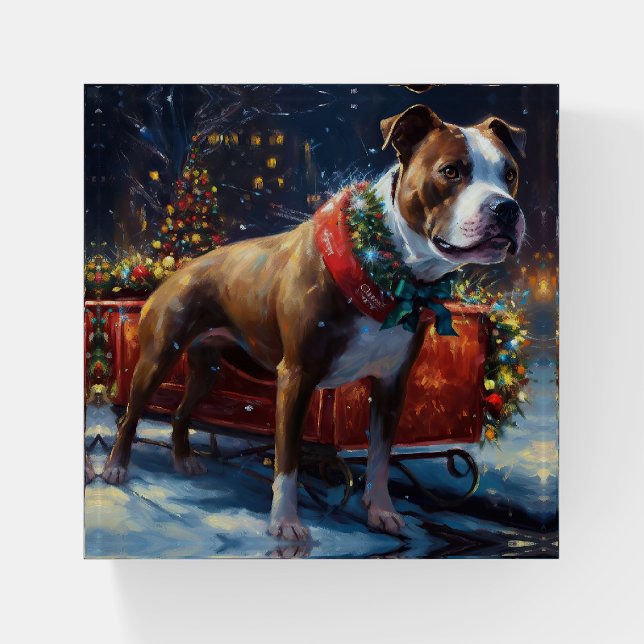 Staffordshire Bull Terrier Christmas Festive Paperweight (Front)