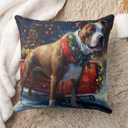 Staffordshire Bull Terrier Christmas Festive Throw Pillow