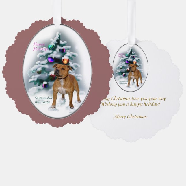 Staffordshire Bull Terrier Christmas Gifts Ornament Card (Front/Back)