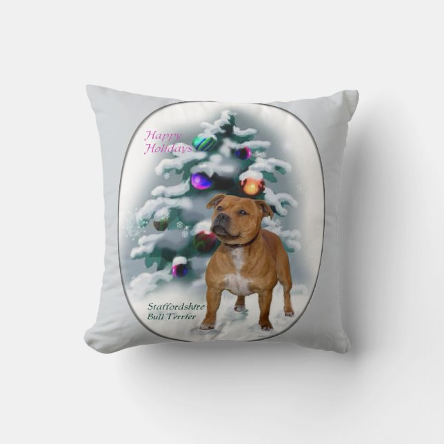 Staffordshire Bull Terrier Christmas Throw Pillow (Front)