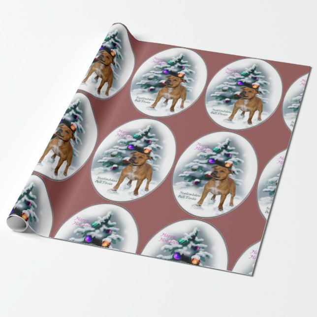 Staffordshire Bull Terrier Christmas Wrapping Paper (Unrolled)