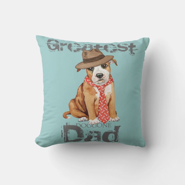 Staffordshire Bull Terrier Dad Throw Pillow (Front)