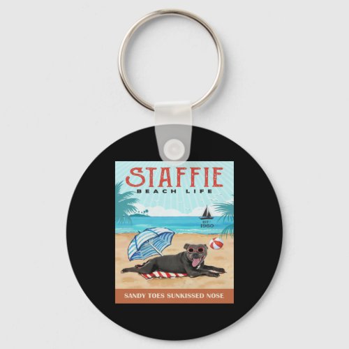 Staffordshire Bull Terrier Dog Beach Life Staffi Keychain