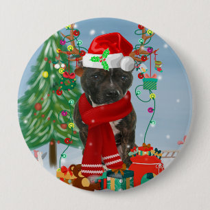 Staffordshire Bull Terrier Dog in Snow Christmas Button