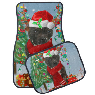 Staffordshire Bull Terrier Dog in Snow Christmas Car Floor Mat