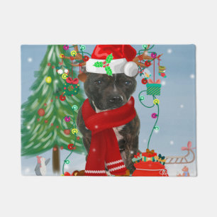 Staffordshire Bull Terrier Dog in Snow Christmas  Doormat