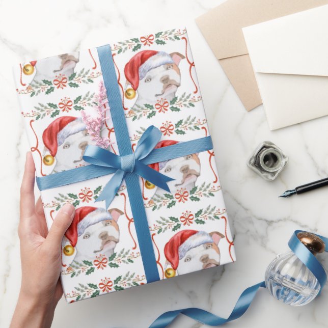 Staffordshire Bull Terrier Dog Santa Christmas Wrapping Paper (Gifting)