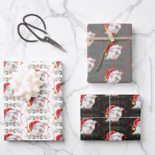 Staffordshire Bull Terrier Dog Santa Christmas Wrapping Paper Sheets