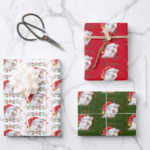 Staffordshire Bull Terrier Dog Santa Christmas Wrapping Paper Sheets