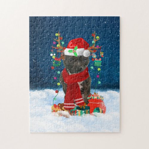 Staffordshire Bull Terrier dog with Christmas gift Jigsaw Puzzle