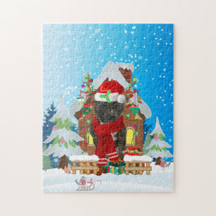 Staffordshire Bull Terrier dog with Christmas gift Jigsaw Puzzle