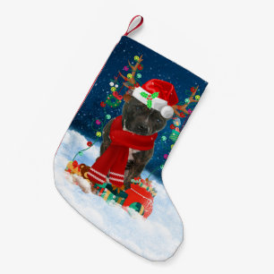 Staffordshire Bull Terrier dog with Christmas gift Small Christmas Stocking