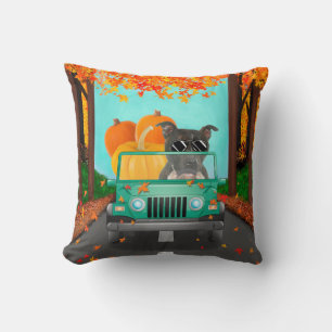 Staffordshire Bull Terrier Fall Pumpkin Throw Pillow