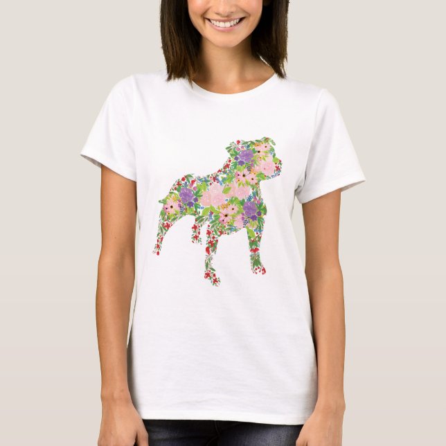 Staffordshire Bull Terrier Floral T-Shirt (Front)