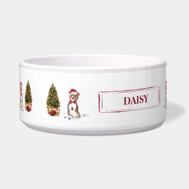 Staffordshire Bull Terrier Funny Christmas Dog Bowl (Left)